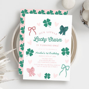 Invitation Petit Charme Chanceux Arc Shamrock Fille 1er Anniv