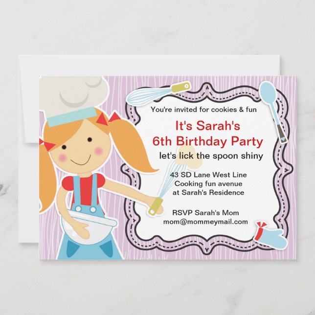 Invitation Petit Chef Cuisine et pâtisserie pour fille (Devant)