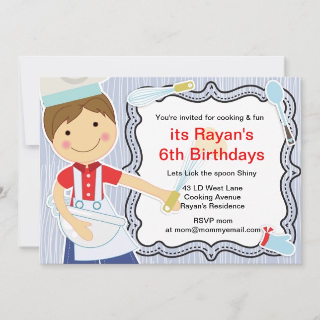 Invitation Petit Chef Cuisine et pâtisserie pour garçons (Devant)