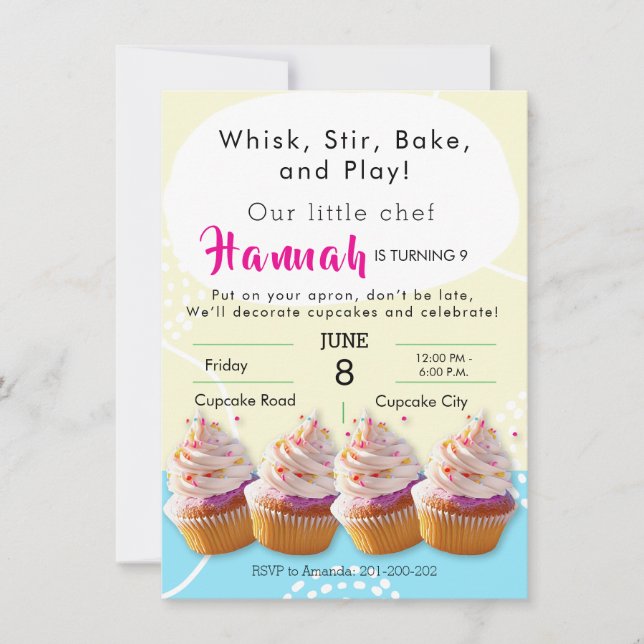 Invitation Petit Chef Cupcake Baking Anniversaire (Devant)