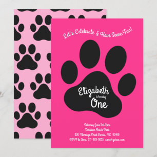 Invitation Petit Chien Empreinte de patte Enfants 1er anniver