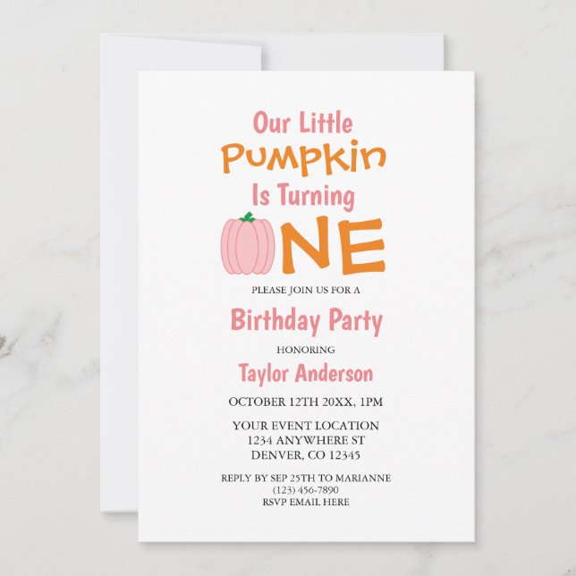 Invitation Petit Citrouille 1er anniversaire (Devant)