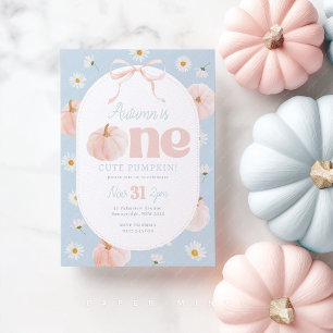 Invitation Petit Citrouille 1er anniversaire marguerites bleu