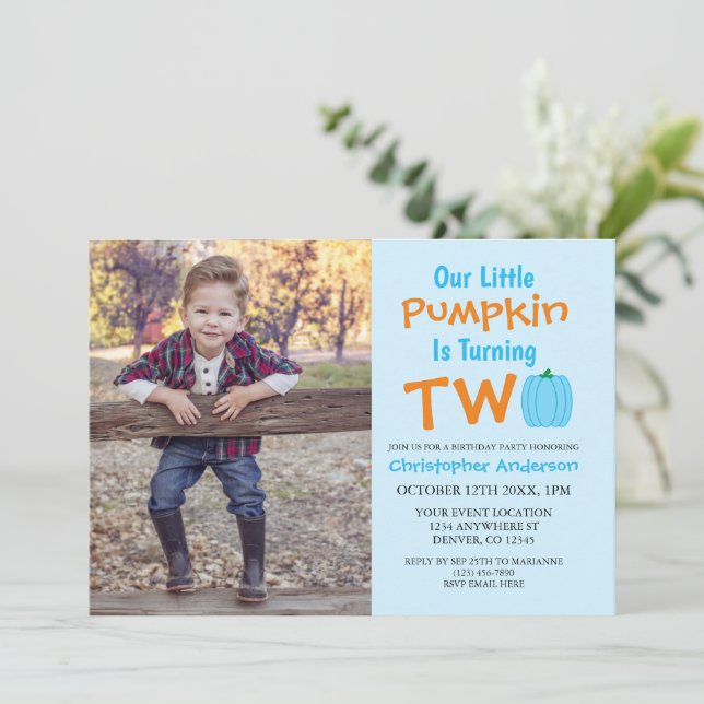 Invitation Petit Citrouille 2e anniversaire (Debout devant)