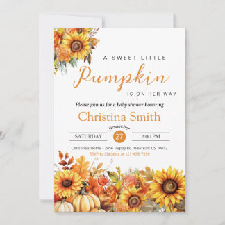 Invitation Petit Citrouille Automne Baby shower de tournesol 