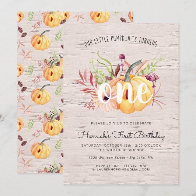 Invitation Petit Citrouille Automne Fête d'anniversaire Invit (Devant / Derrière)