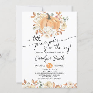Invitation Petit Citrouille Automne Floral Baby shower d'auto