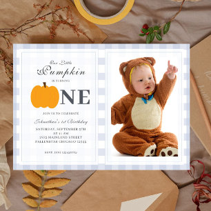 Invitation Petit Citrouille Automne Pastel Bleu 1er Anniversa