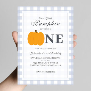 Invitation Petit Citrouille Automne Pastel Bleu Premier Anniv