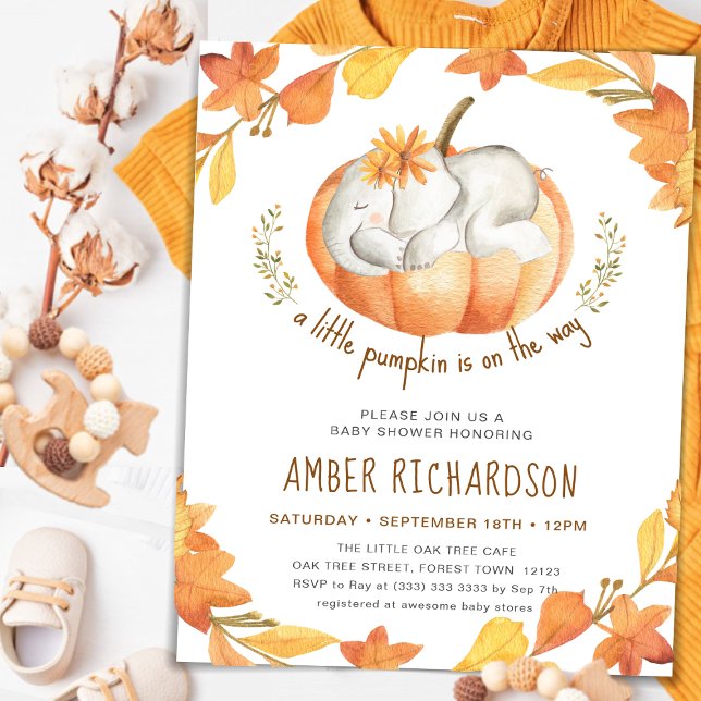 Invitation Petit Citrouille Autumn Elephant Girl Baby shower (Créateur téléchargé)