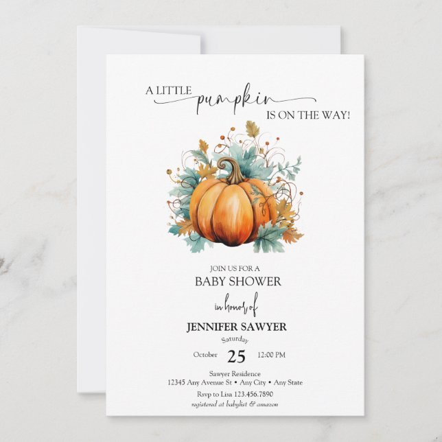 Invitation Petit Citrouille | Baby shower d'automne (Devant)