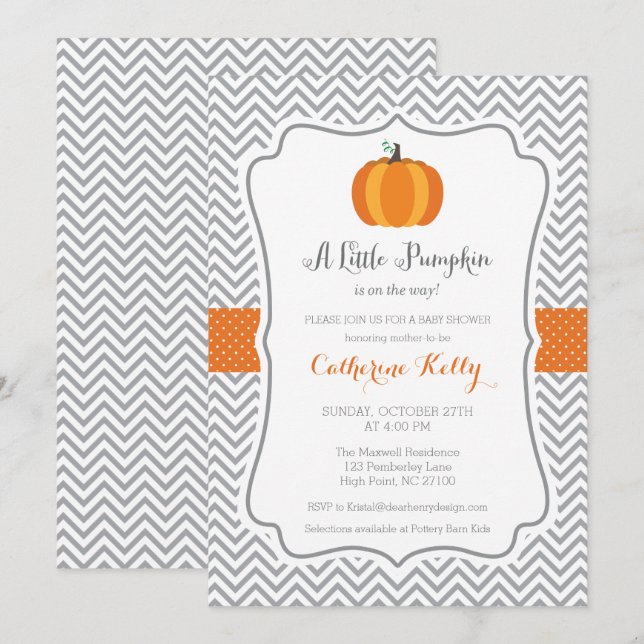 Invitation Petit Citrouille Baby shower d'automne, orange neu (Devant / Derrière)