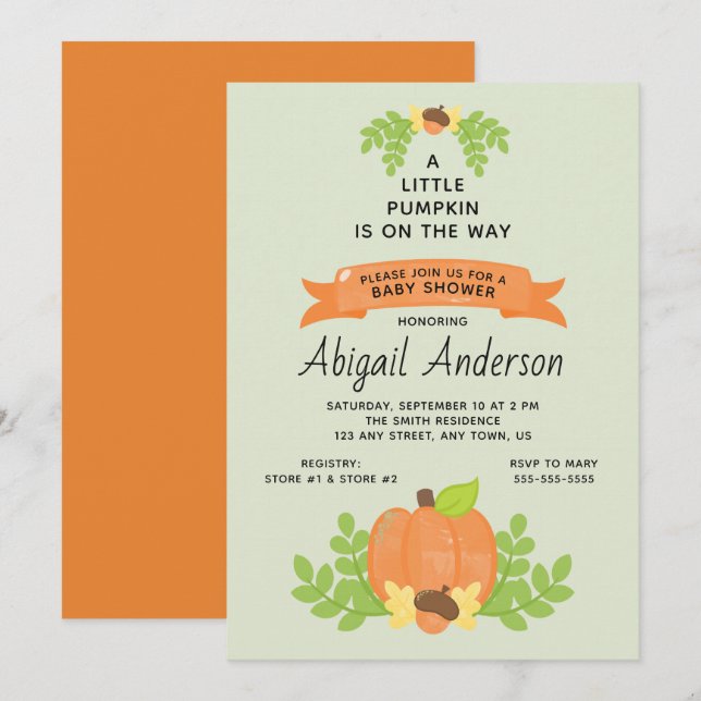 Invitation Petit Citrouille | Baby shower non sexiste (Devant / Derrière)
