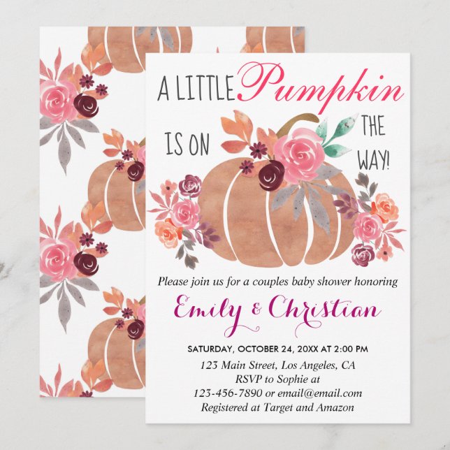 Invitation Petit Citrouille Couples d'automne Baby shower Flo (Devant / Derrière)