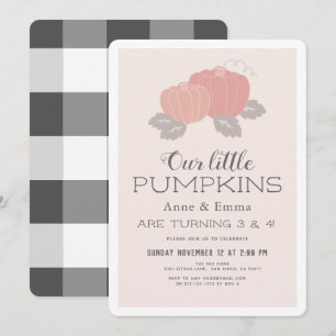 Invitation Petit Citrouille double rose noir En vichy Anniver