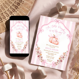 Invitation Petit Citrouille Élégant Bow Baby shower rose flor