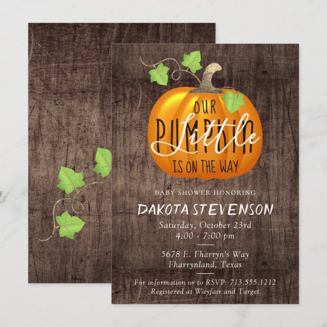 Invitation Petit Citrouille en chemin | Baby shower mignon (Devant / Derrière)