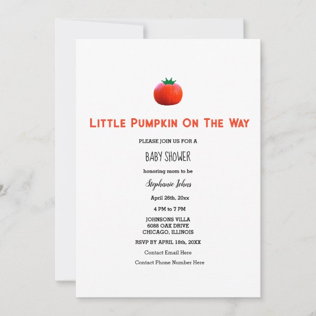 Invitation Petit Citrouille en chemin Baby shower QR Code (Devant)