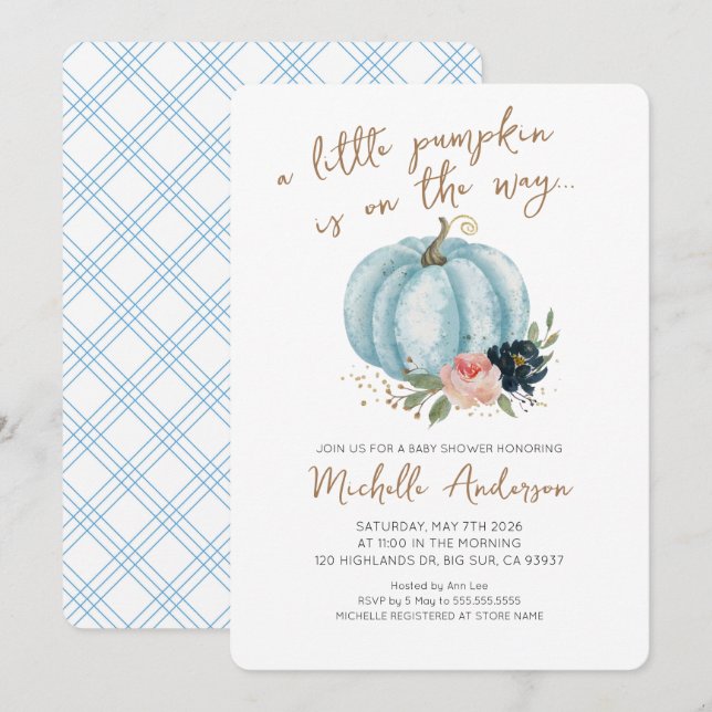 Invitation Petit Citrouille En Route Baby shower (Devant / Derrière)