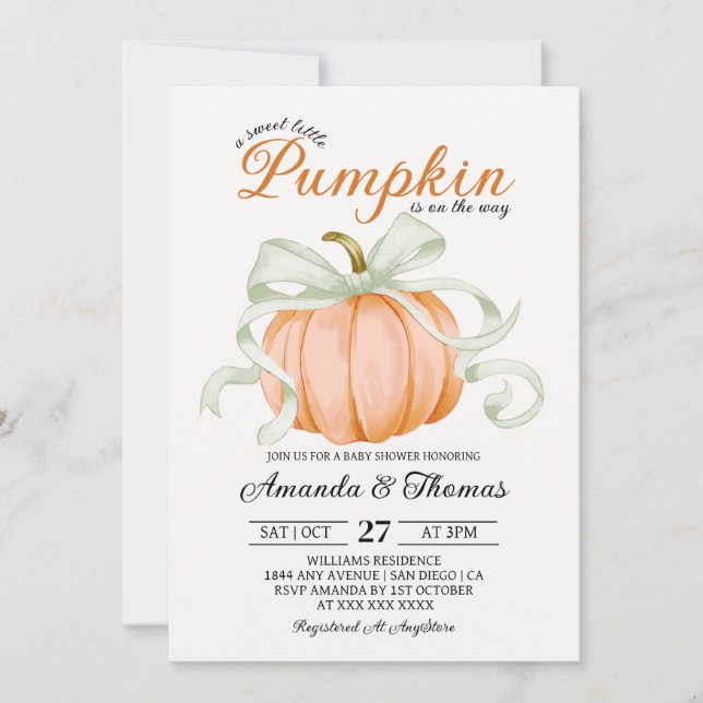 Invitation Petit Citrouille En Route Baby shower (Devant)