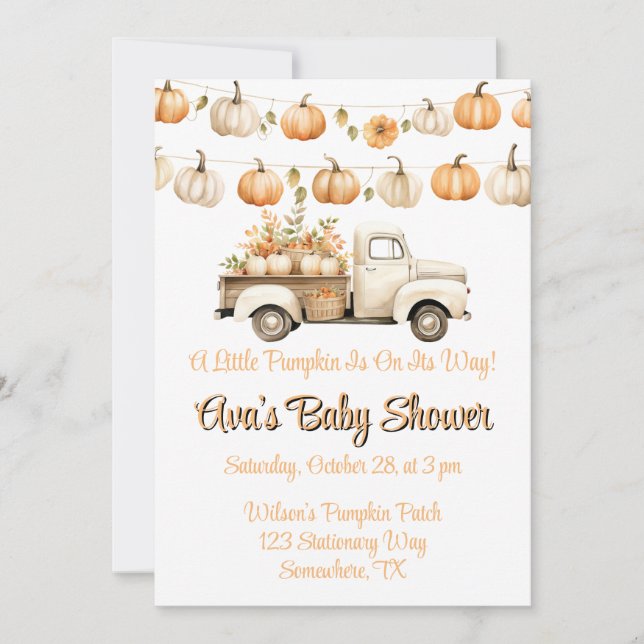 Invitation Petit Citrouille En Voiture Baby shower (Devant)