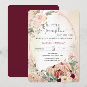 Invitation Petit Citrouille Frame Rose Baby shower Bourgogne