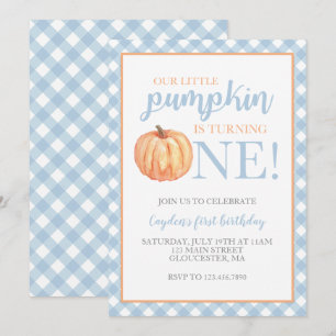Invitation Petit Citrouille Pastel Bleu Automne Premier Anniv