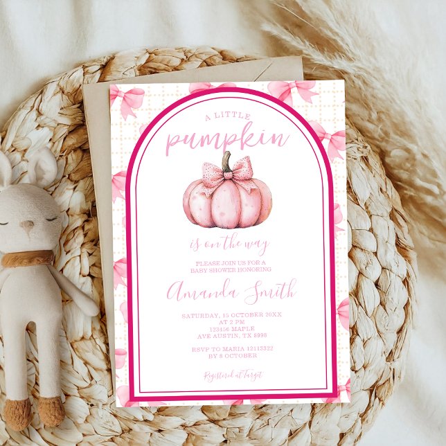 Invitation petit citrouille rose arc coquette automne babysho (Créateur téléchargé)