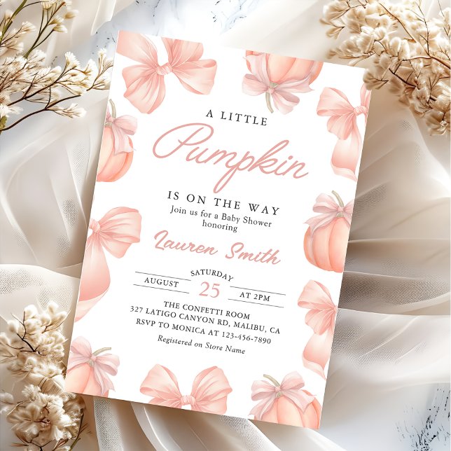 Invitation Petit Citrouille rose Bow sur le chemin Baby showe (Créateur téléchargé)