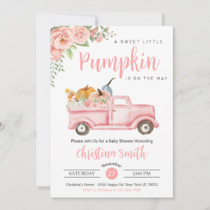 Invitation Petit Citrouille rose Rustique Camion bébé fille d