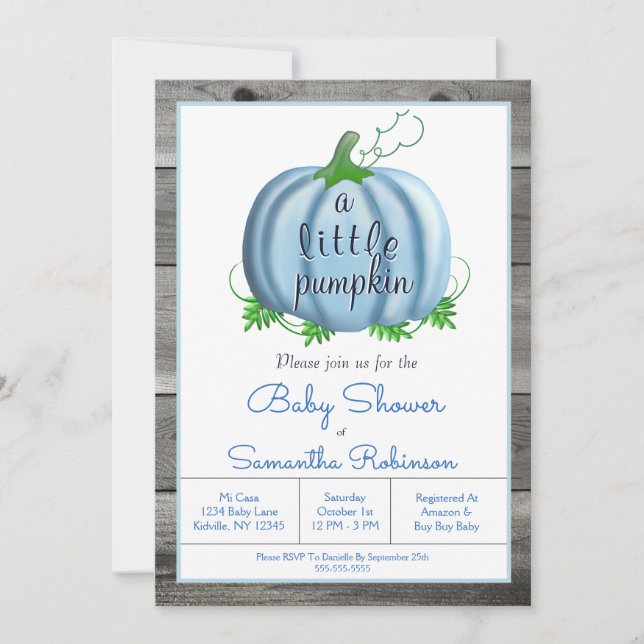 Invitation Petit Citrouille Rustic Fall Baby shower (Devant)