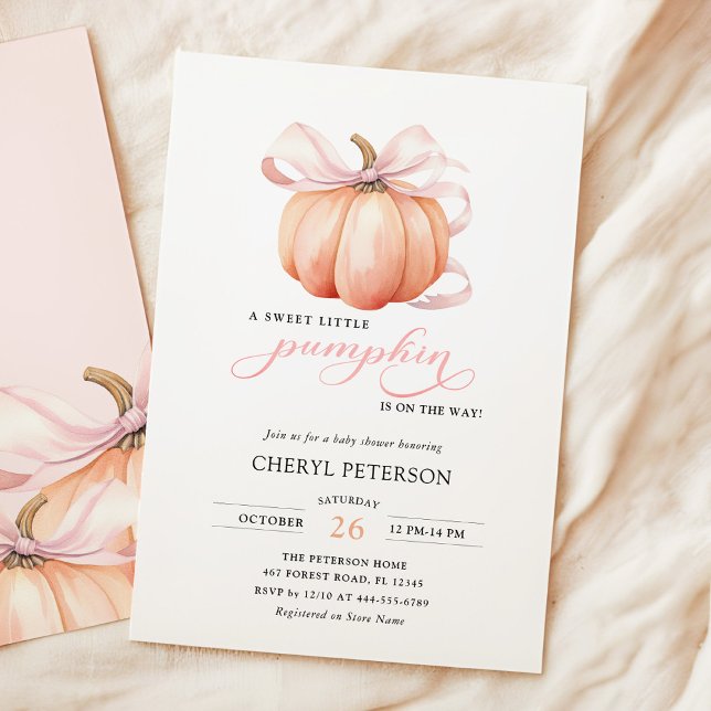 Invitation Petit Citrouille sur le Baby shower Way Pink Bow (Créateur téléchargé)