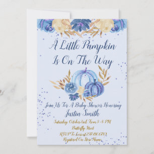 Invitation Petit Citrouille Sur Le Chemin Baby shower Bleu