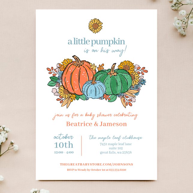 Invitation Petit Citrouille sur le chemin Baby shower garçon (Créateur téléchargé)