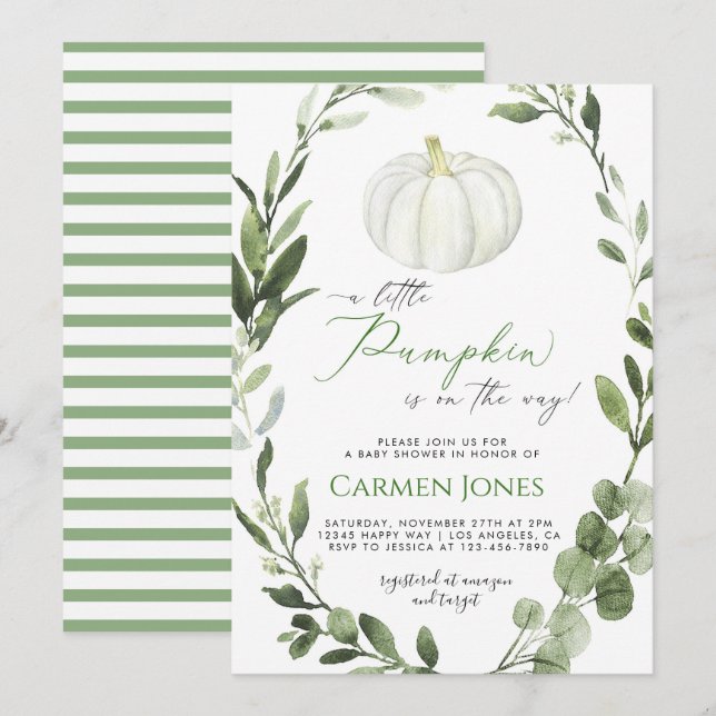 Invitation Petit Citrouille sur le chemin Baby shower Invitat (Devant / Derrière)