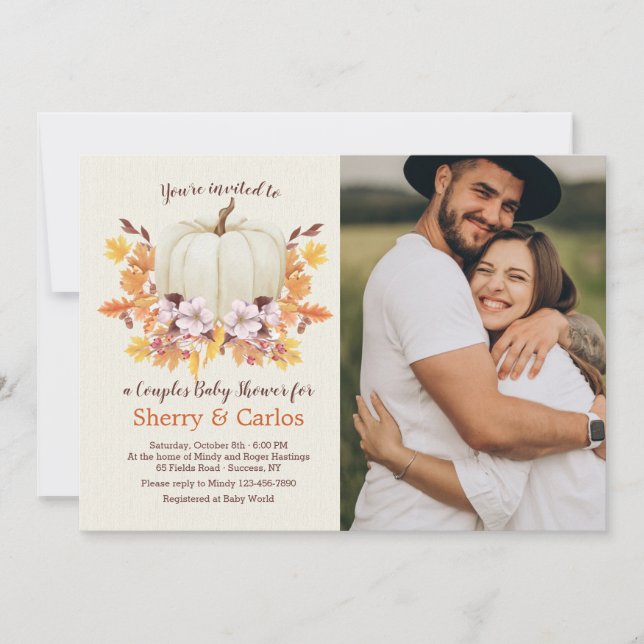 Invitation Petit Citrouille Sur Le Chemin Couple Baby shower  (Devant)