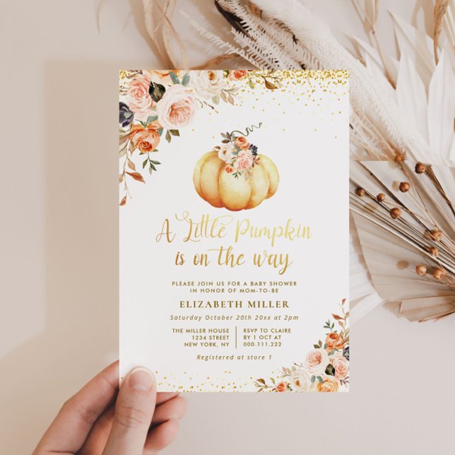 Invitation petit citrouille sur le chemin du baby shower fleu (Créateur téléchargé)