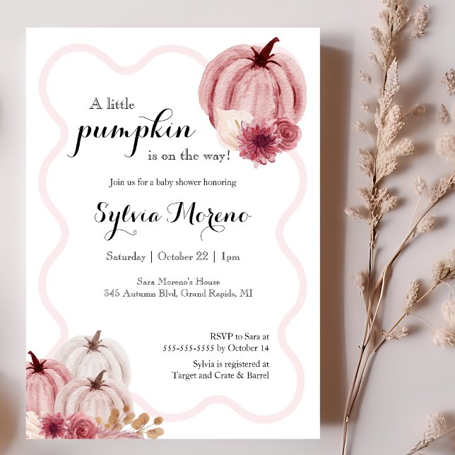Invitation Petit Citrouille Sur Le Chemin Pastel Baby shower  (Créateur téléchargé)