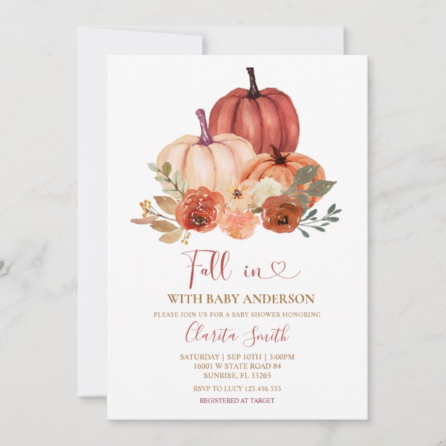 Invitation Petit Citrouille tombe en amour Baby shower (Devant)