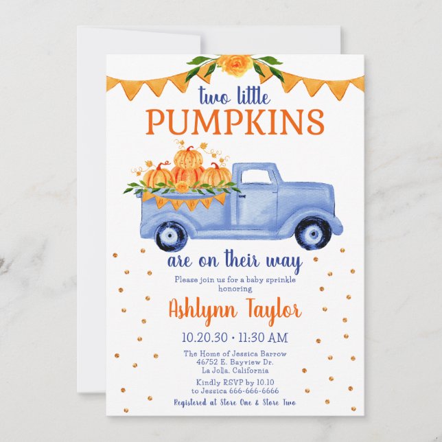 Invitation Petit Citrouille Twin Boy Baby Sprinkle (Devant)