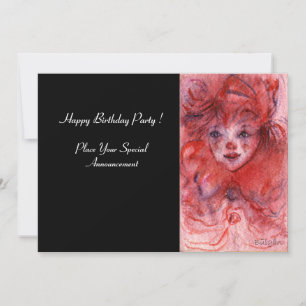 Invitation PETIT CLOWN ROUGE,Invitation d'anniversaire Rose N