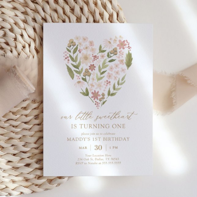 Invitation Petit coeur floral doux Anniversaire (Créateur téléchargé)