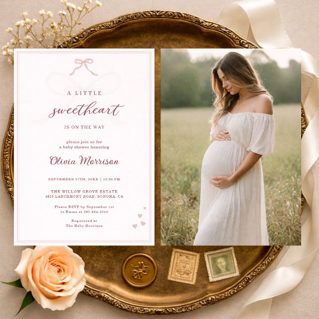 Invitation Petit cœur rose photo Baby Shower (Créateur téléchargé)