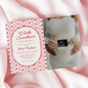 Invitation Petit coeur rose rouge Baby Shower Photo