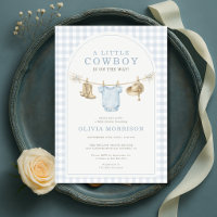 Petit Cowboy Baby Shower Gingham Bleu Garçon 