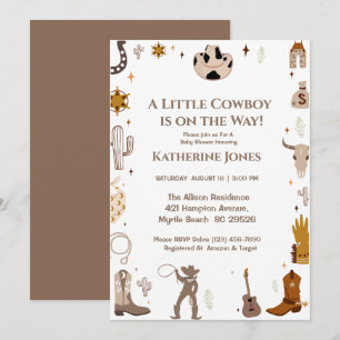 Invitation Petit Cowboy Baby shower occidental rustique