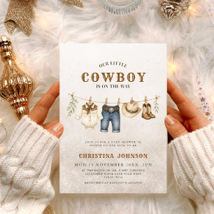Invitation Petit Cowboy Fête de Naissance Impression Vache Ma