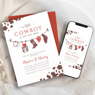 Invitation Petit Cowboy Rouge Western Rodeo Baby Shower