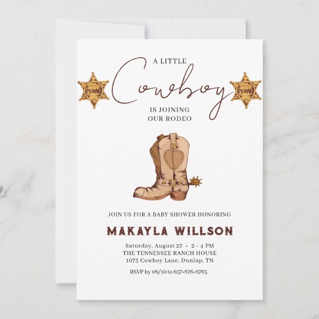 Invitation Petit Cowboy Western thème Rodeo Baby shower (Devant)