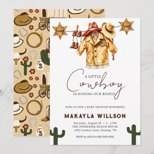 Invitation Petit Cowboy Western thème Rodeo Baby shower (Devant / Derrière)